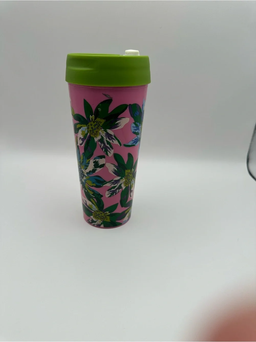 Vera Bradley Floral Pink Travel Tumbler with Green Lid